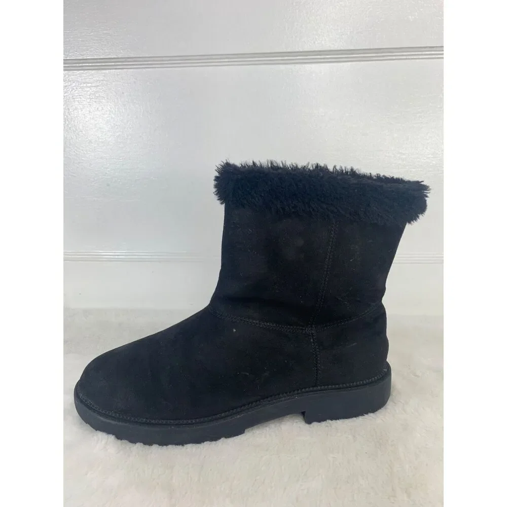 Girls Black Suede cute above ankle Winter Boots Size 5Y